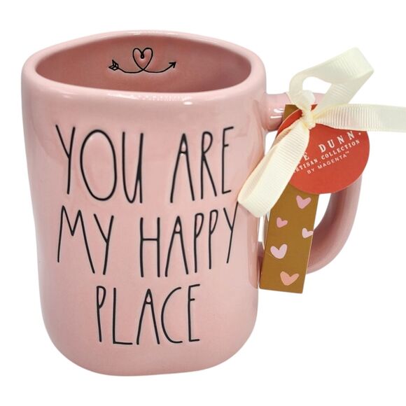 Rae Dunn Embossed Pink Ceramic Coffee Mug You Are My‎ Happy Place 16oz - Picture 4 of 8